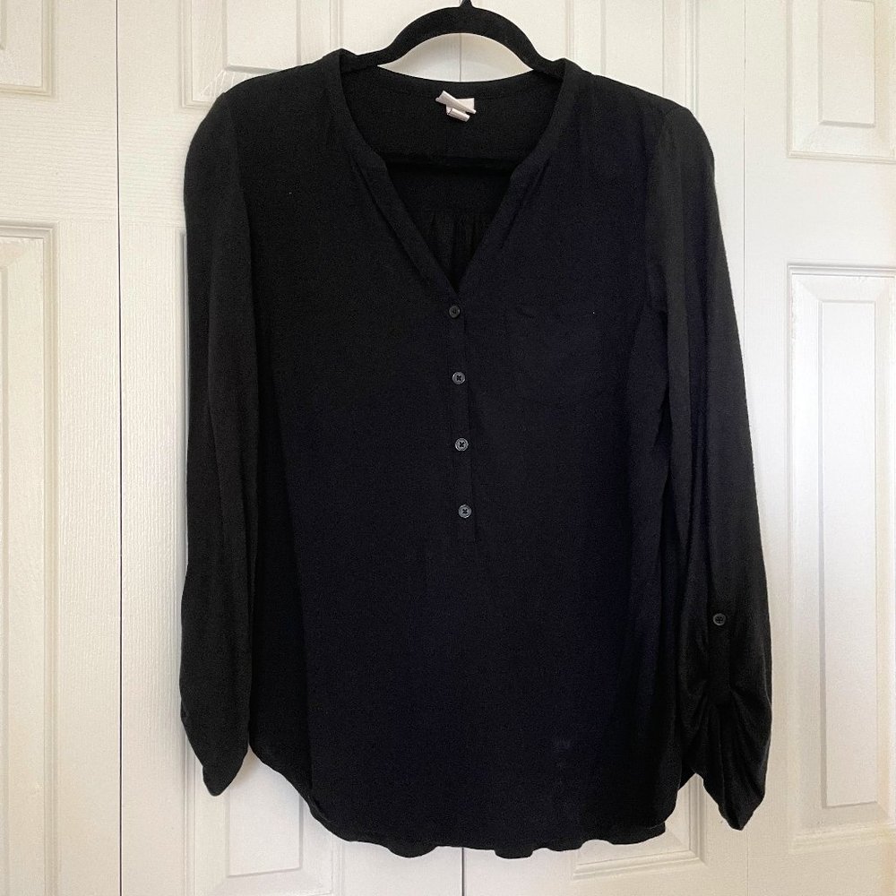 Merona Black Drapey V-neck Button Blouse